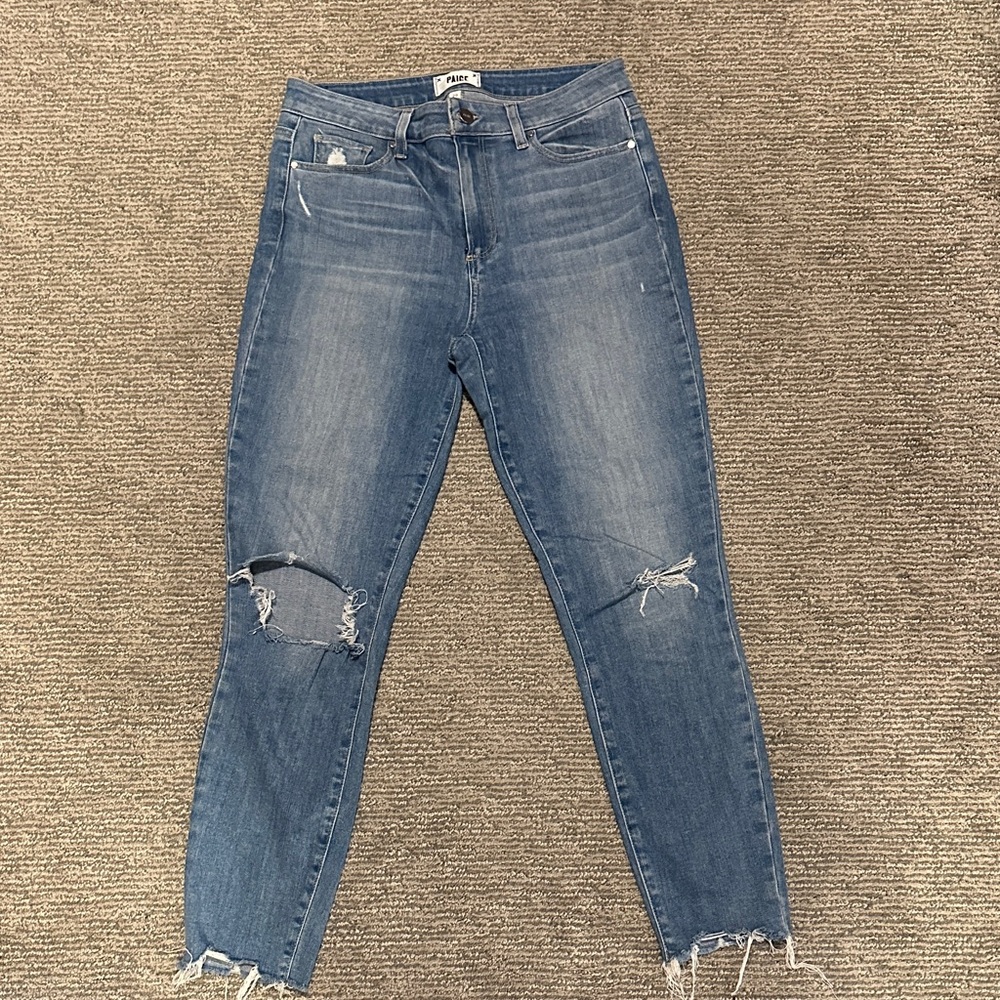 PAIGE Women's Light Blue Ripped Skinny Jeans